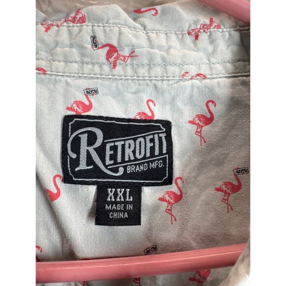 Retrofit Brand MFG Mens Button Down Gray Flamingo Print Shirt Size XXL - Picture 4 of 5